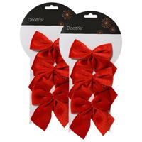 Kerstornamenten strikken - 6x - velvet rood - 9 x 10 cm - kerstboomstrikjes