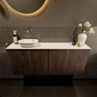 Mondiaz Fowy toiletmeubel 120cm dark brown met blad en waskom talc links zonder kraangat
