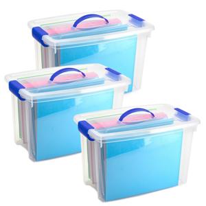Opslagbox met deksel - 3x - transparant blauw - 22 liter - 28 x 45 x 28 cm - kunststof