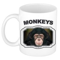 Dieren leuke chimpansee beker - monkeys/ apen mok wit 300 ml - thumbnail