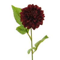 Bellatio Design Kunstbloem Dahlia - 50 cm - bordeaux rood - kunst zijdebloemen