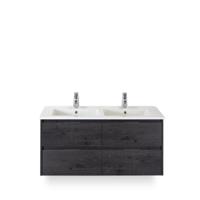 Porto Badmeubelset 120 cm - 4 laden Black Oak - Keramische Wastafel Wit Slim