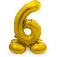 Goudkleurig Folieballon Cijfer 6 Op Standaard (72cm)