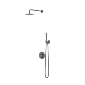 IVY Bond Regendoucheset - inbouw - 2-weg stop-omstel - 30cm plafondbuis - 30cm medium hoofddouche rond - glijstang met uitlaat - 150cm doucheslang - staafmodel handdouche - Geborsteld metal black PVD CSB2GMAFCB