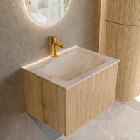 Badmeubel Mondiaz Kurve-Dlux | 60 cm | Meubelkleur Oak | Wastafelkleur Meli | Solid surface | Wasbak midden spoelbak | 1 kraangat