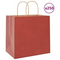 VidaXL Papieren zakken 250 st met hengsels 26x17x25 cm rood