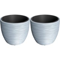 Prosperplast Plantenpot/bloempot Furu Stripes - 2x - buiten/binnen - kunststof - lichtgrijs - D35 x H35 cm - Plantenpott