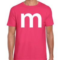 Letter M verkleed/ carnaval t-shirt roze voor heren - thumbnail