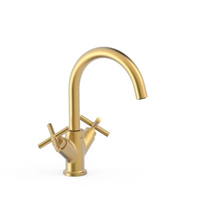 Wastafelkraan Tres Mont Blanc | Opbouw | Mengkraan | Standaard model | 2-knops | Rond | Goud glans 24k