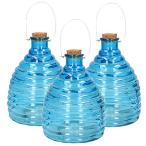 Set van 3x stuks wespenvanger/wespenval blauw van glas 21 cm