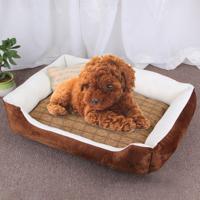 Hond bot patroon grote zachte warme kennel huisdier hond kat mat deken met rotan mat maat: S 60 × 45 × 15cm (bruin wit)