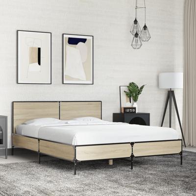 Bedframe bewerkt hout metaal sonoma eikenkleurig 140x200 cm