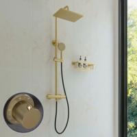 Regendouche set SaniClear Vision Stripes | Opbouw | 20x30 cm | Mengkraan | Incl.Handdoucheset | Geborsteld messing - mat goud