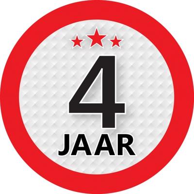 4 jaar leeftijd verjaardag sticker - rond - Dia 9 cm - 4 jaar jubileum - versiering