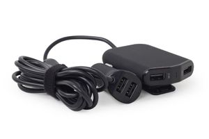 4-poorts USB lader voor in de auto (voor + achter), 9.6 A, black