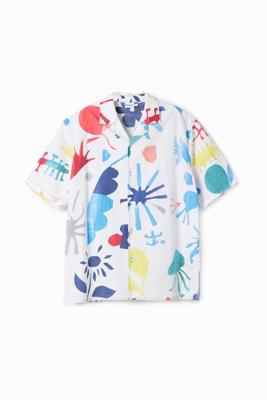 Korte mouwen overhemd met tropische bladeren - WHITE - XXL