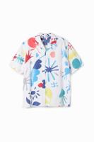 Korte mouwen overhemd met tropische bladeren - WHITE - XXL