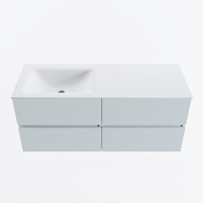 MONDIAZ VICA 120cm badmeubel onderkast Clay 4 lades. Wastafel CLOUD links zonder kraangat, kleur Talc.