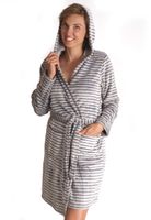 Lichtgrijze fleece badjas met capuchon-m Lichtgrijze fleece badjas met capuchon-m