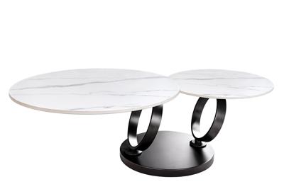 Salontafel DANCING RINGS 80-135cm draaibaar keramisch blad witte marmerlook - 46356
