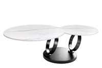 Salontafel DANCING RINGS 80-135cm draaibaar keramisch blad witte marmerlook - 46356