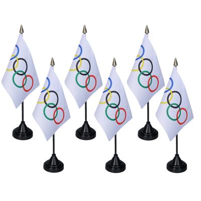 Olympische Spelen tafelvlaggetjes - 6x stuks - 10 x 15 cm vlag - met zwarte standaard