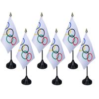 Olympische Spelen tafelvlaggetjes - 6x stuks - 10 x 15 cm vlag - met zwarte standaard