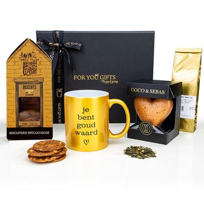 'Theepakket 'je bent goud waard'' | Origineel cadeau met mok & thee