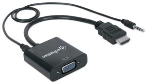 Manhattan 151559 video kabel adapter 0,3 m HDMI + 3.5mm VGA (D-Sub) Zwart