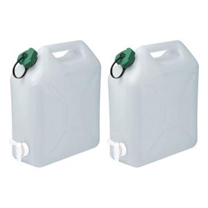 Jerrycan/watertank met kraantje - 2x - 15 liter - voor water - extra sterk kunststof - 32 x 16 x 38c