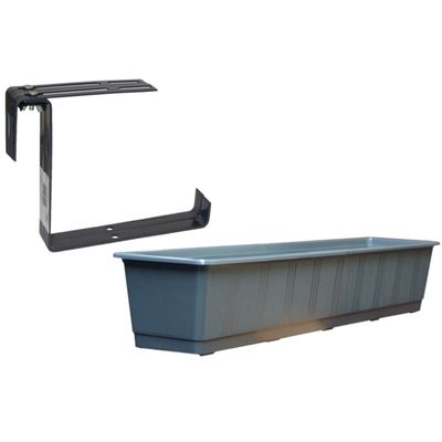 Kunststof plantenbak antraciet grijs rechthoekig 80 cm met 2 verstelbare railing beugels