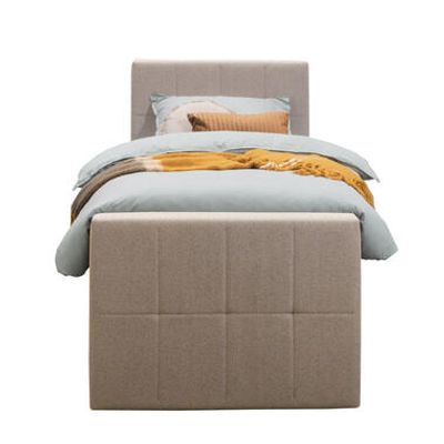 Boxspring met voetbord Liv geblokt - beige - 90x200 cm - slanke poot - Leen Bakker