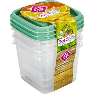 Vershoudbakjes Hega - set van 3x stuks - 0.3 liter - transparant/groen - L8 x B8 x H11 cm