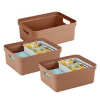 Sunware opbergbox Sigma Home - 3x - kunststof - 24 liter - terra - opberg dozen/bakken