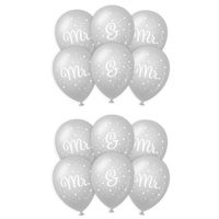 12x stuks Mr. & Mr. huwelijks feest ballonnen - zilver/wit - latex - ca 30 cm