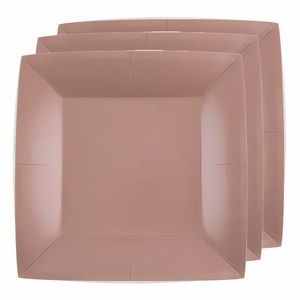 30x Stuks feest diner bordjes papier/karton vierkant - rose goud - 23cm