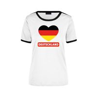 Deutschland wit/zwart ringer t-shirt Duitsland vlag in hart voor dames