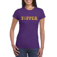 Paars Flower Power t-shirt Topper met gouden letters dames