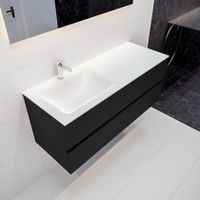 Mondiaz Vica Cloud badmeubel zwart mat 120 cm 2 lades solid surface enkele spoelbak links 1 kraangat