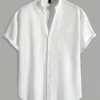 Bon&Bon Homme Men's White Short Sleeve Button Front Beach Shirt Black / S