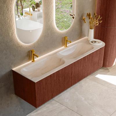 Badmeubel Mondiaz Kurve-Dlux | 165 cm | Meubelkleur Ruby | Wastafelkleur Meli | Solid surface | Dubbel / Links spoelbak | 2 kraangaten