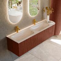 Badmeubel Mondiaz Kurve-Dlux | 165 cm | Meubelkleur Ruby | Wastafelkleur Meli | Solid surface | Dubbel / Links spoelbak | 2 kraangaten