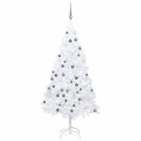 Kunstkerstboom met verlichting en kerstballen 120 cm PVC wit