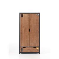 Leen Bakker - Vipack 2-deurs Kledingkast Alex - Bruin/zwart - 200x100x55 Cm - Hout/MDF - Zwart#Bruin