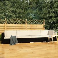 4-delige Loungeset met kussens poly rattan zwart