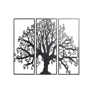 Wanddecoratie DKD Home Decor 3 Onderdelen Zwart Boomstructuur Metaal (105 x 1,3 x 91 cm)