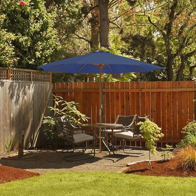300 cm Grote Parasol van Hout Tafelparasol met 8 Bamboostokken 300 x 300 x 262 cm Blauw