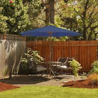 300 cm Grote Parasol van Hout Tafelparasol met 8 Bamboostokken 300 x 300 x 262 cm Blauw