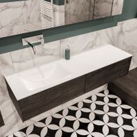 Mondiaz Lush Cloud badmeubel eiken donker bruin 150 cm 2 lades solid surface enkele spoelbak links zonder kraangat Mondiaz Lush Cloud badmeubel eiken donker bruin 150 cm 2 lades solid surface enkele spoelbak links zonder kraangat