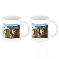 Bellatio decorations 2x stuks dieren foto mok alpaca - alpacas beker wit 300 ml - thumbnail